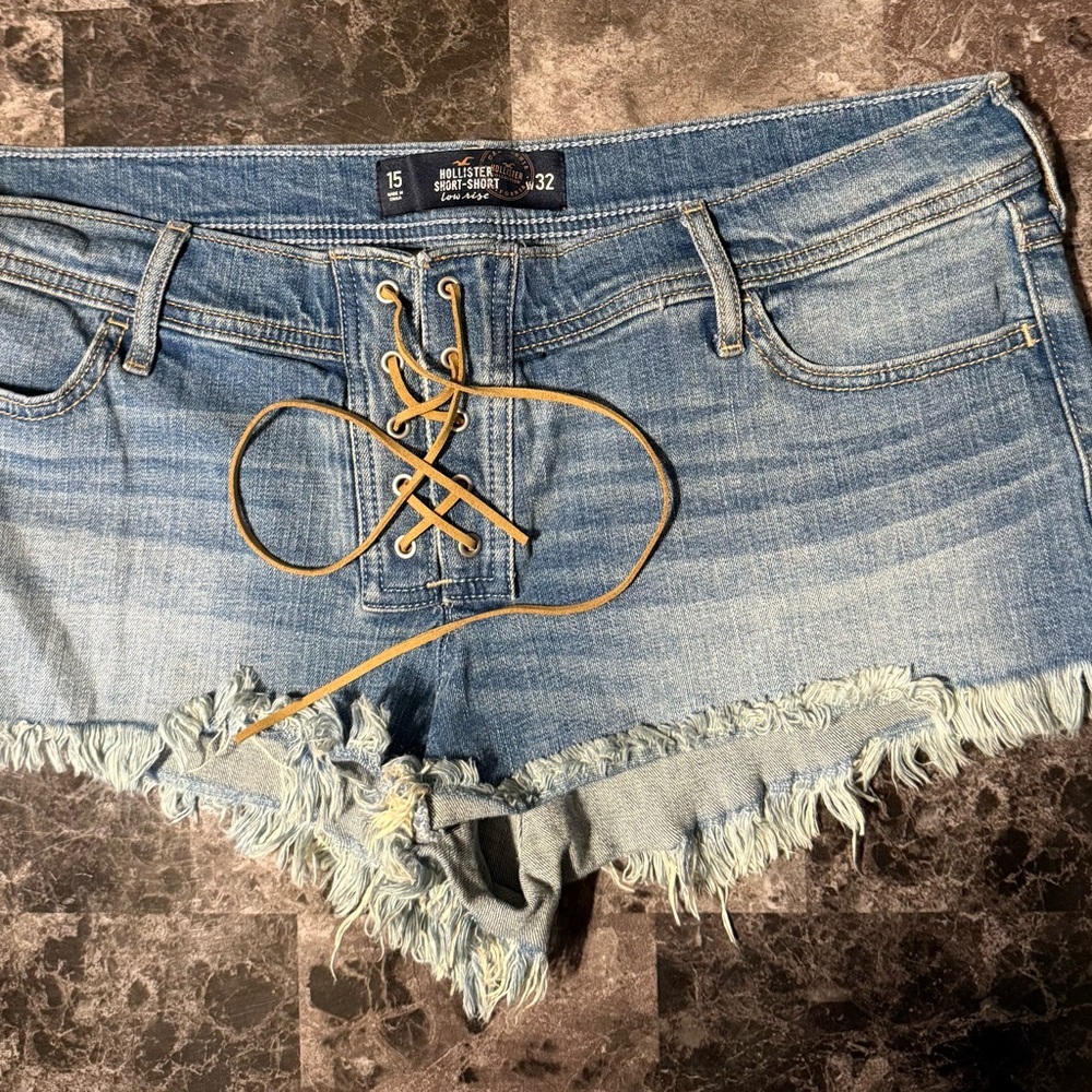 Hollister Blue Jean Shorts Frayed Hem Cut-Off